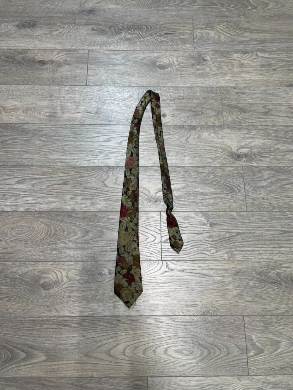 Vintage Valentino Paris Floral Silk Tie Designer Green Burgundy Necktie Made Fra
